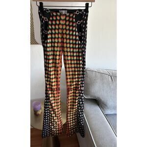 Outcast Mesh Dots Flare Grunge Pants XS Black Yellow